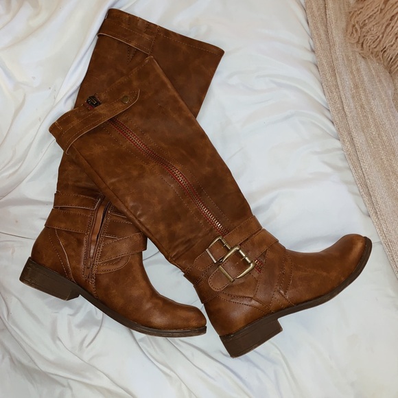 steve madden red zipper riding boots